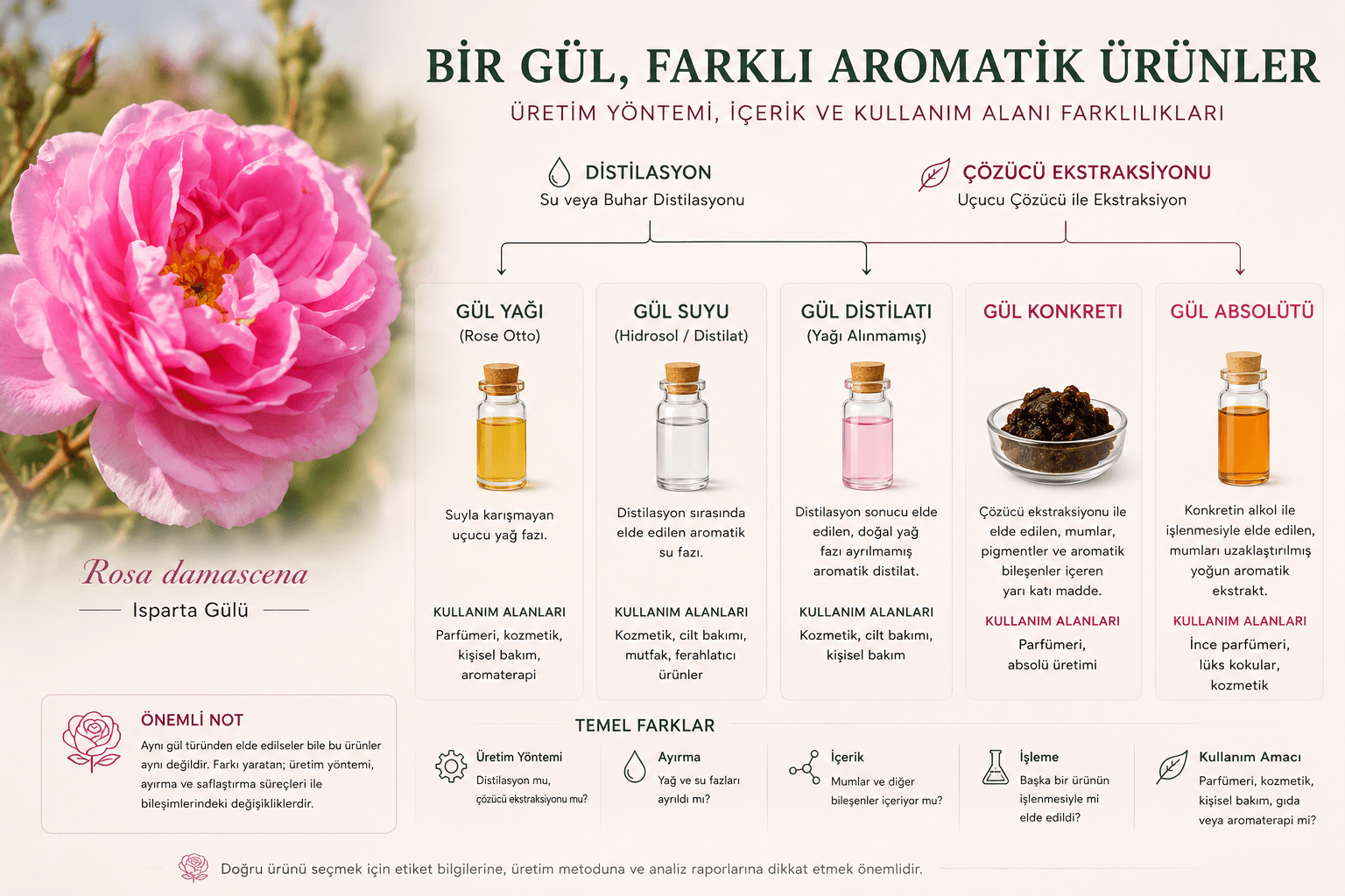 Gül Yağı, Gül Suyu, Konkret ve Absolüt Arasındaki Farklar